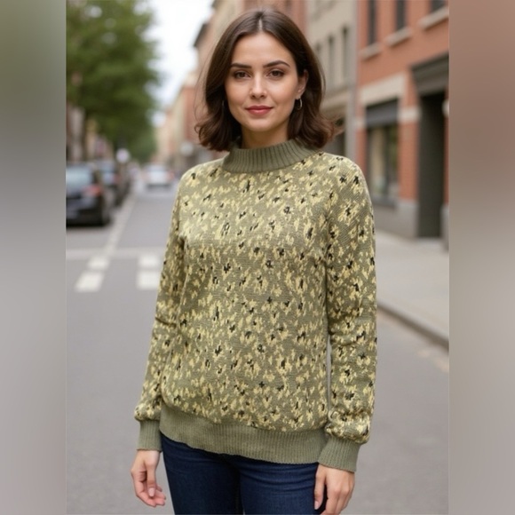 Vintage “Charlie” Knit Green Black Turtleneck Sweater - Picture 1 of 11